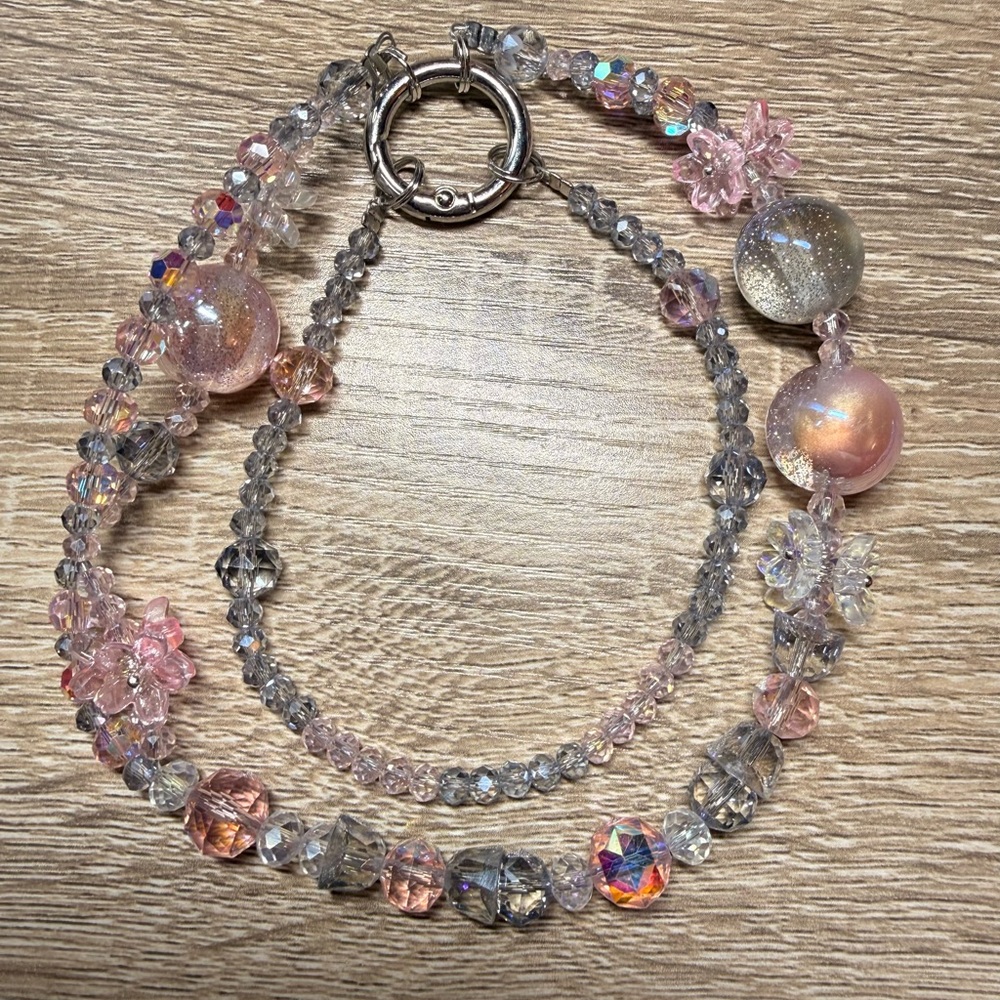 Elegant Pink and Silver Beaded Phone Chain